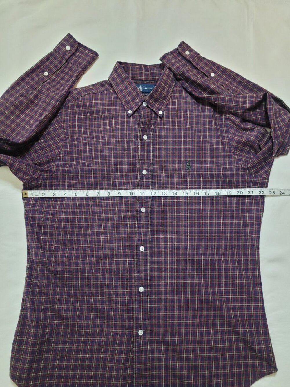 Ralph Lauren Classic Fit Button Down Shirt Navy Red Green Plaid Cotton Medium - Picture 6 of 8